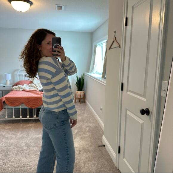 Talbots Blue White Striped Cardigan Sweater Medium - Picture 3 of 15